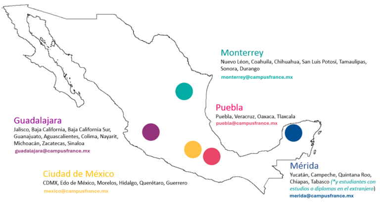 ubica tu espacio campus france en México mapa campus france mexico